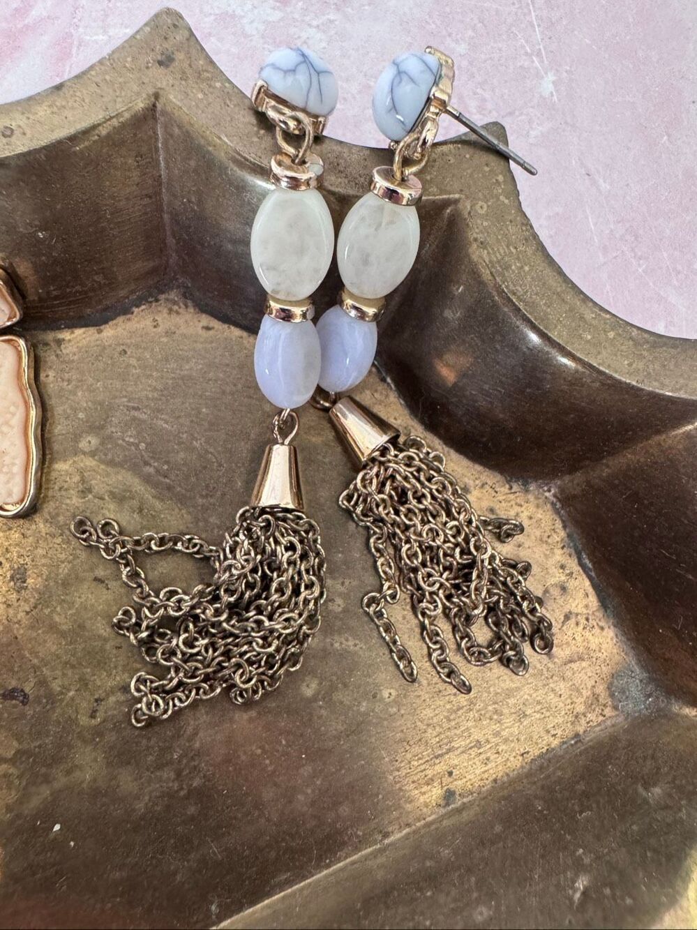 Blue marbles tiered earrings tassle elegant minimalist sky stone classy chic lin